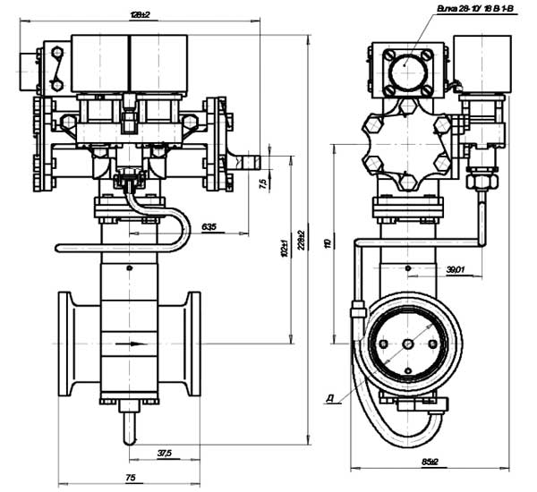 Габаритная схема клапана УФ 96553М-040.00.00