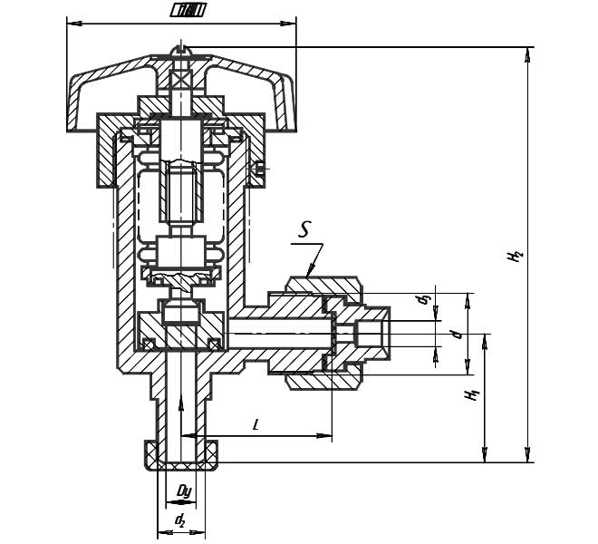 Габаритная схема клапана запорного сильфонного СК 29007