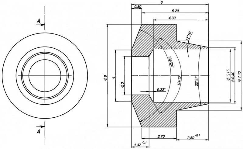 Конструктивная схема ниппеля инжектора Honeywell (диаметр 6мм)