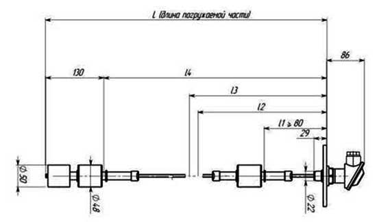 Схема - Габаритные и присоединительные размеры сигнализатора уровня жидкости СУГ-М3 для среды с плотностью более 0,5 г/см3; поплавок тип II