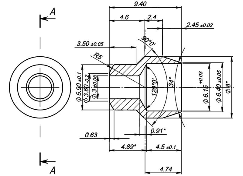 Конструктивная схема ниппеля инжектора для горелки серии 160 (диаметр 6мм)