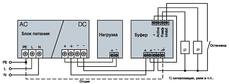 Схема подключения модуля буферного напряжения 24V